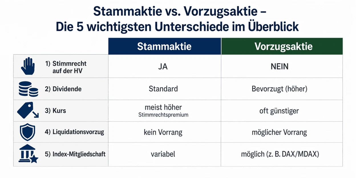 Unterschiede Vorzugsaktien und Stammaktien