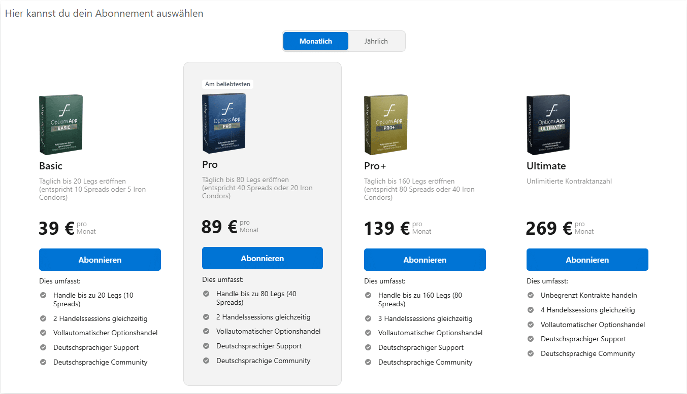 OptionsApp Preise und Pläne