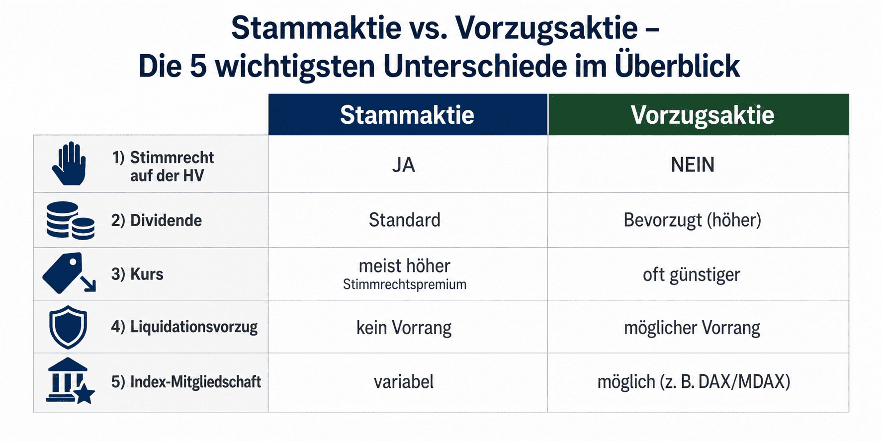 Unterschiede Vorzugsaktien und Stammaktien