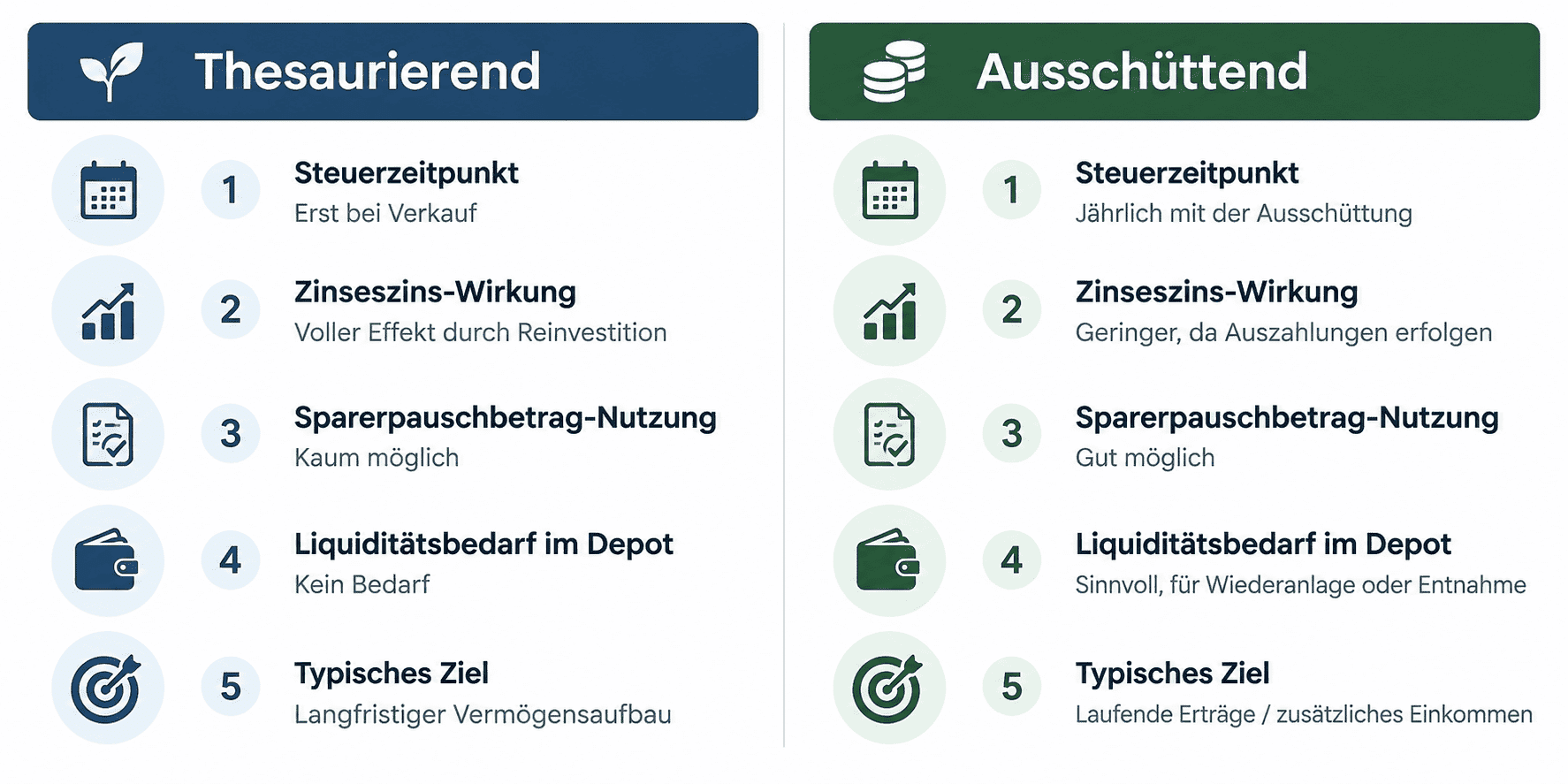 Thesaurierend ausschüttend Tabelle